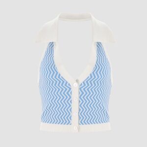 Cider blue & white knit halter polo
